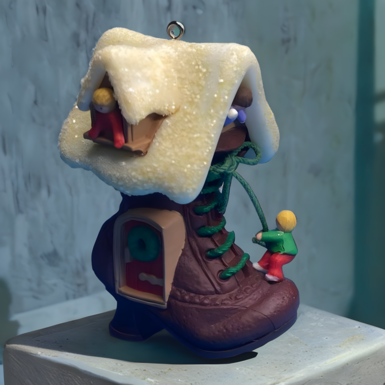 Vintage Christmas Toy Handmade Ornament Boot House by Hallmark Keepsake 1985