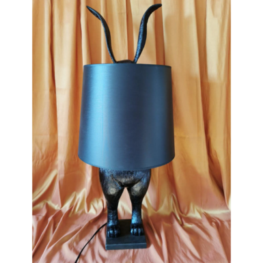 Лампа с большим черным абажуром "Ушастый кролик" ручной работы