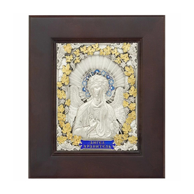 Икона с позолотой "Ангел Хранитель" (серебро, медь, эмали)