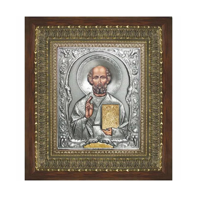 Icon "Nicholas the Wonderworker" (copper, silvering, gilding, patination)