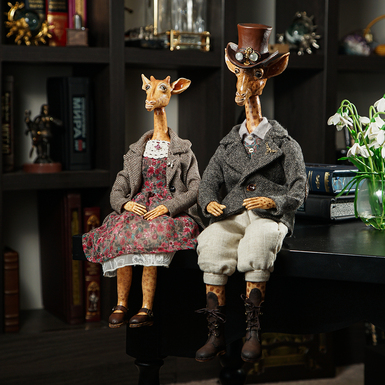 Handmade dolls "Pair of Giraffes: He and She" (height: male 46 cm, female 40 cm)