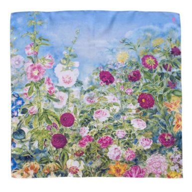 Silk scarf "Flowers behind the fence" by OLIZ (based on the painting by Ekaterina Belokur)