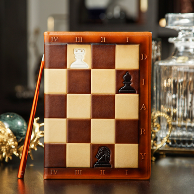 "Checkmate" diary in leather cover with gilded ends