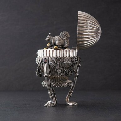 Silver figurine "Squirrel with nuts"