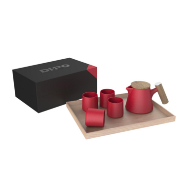 Чайный набор "Trapezoid" красный (1 чайник, 4 чашки)