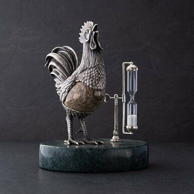 Серебряная фигура ручной работы "Rooster and hourglass"