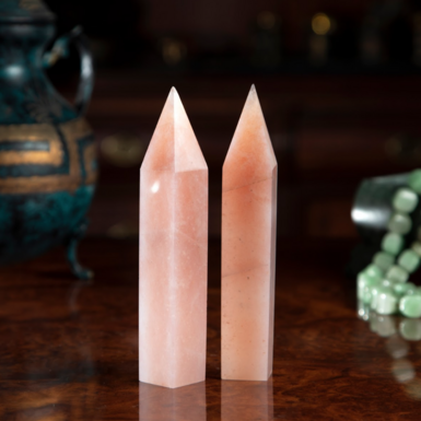 Pair of Pink Chalcedony Couplee Obelisks by Stone Art Designe (318g)