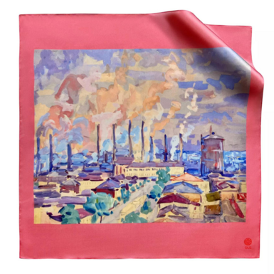 Silk scarf "Alexey Shovkunenko. The Factory Works. 1937" by OLIZ (based on the author’s painting of the same name)