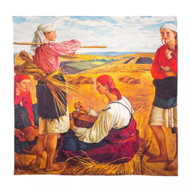 Silk scarf "Harvest" by OLIZ (based on the painting of the same name by Zinaida Serebryakova)