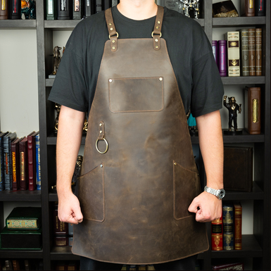 Bartender apron made of genuine leather with height adjustment