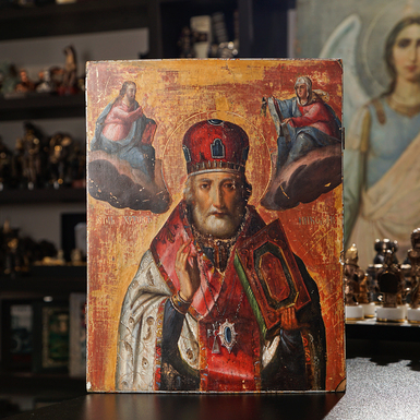 Старинная икона Святого Николая середины 19 века, Центральное Приднепровье (без реставрации)