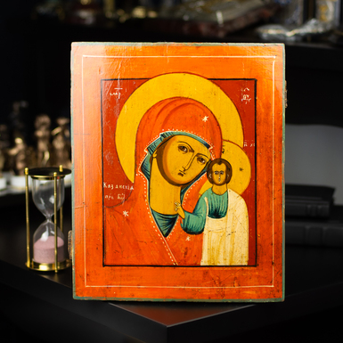 Старинная икона Казанской Божией Матери середины 19 века, Холуй