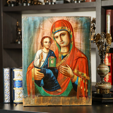 Старовинна ікона Божої Матері Праворучниці кінця 19 століття, Центральний регіон України (без реставрації)