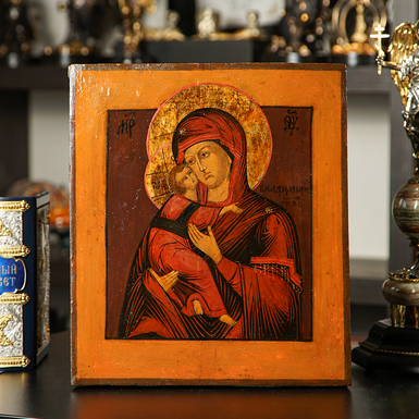 Antique icon of Virgin of Vladimir from the mid-19th century, Central region of Orthodoxy