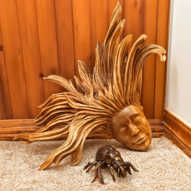 Set of decor made from walnut root "Hair" and decor from alder tree root "Beetle"
