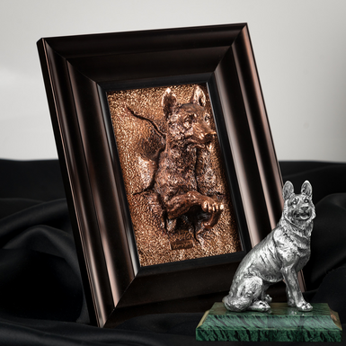 A set of the "Dog" statuette and the "Faithful Friend" bas-relief by Evgeny Epur