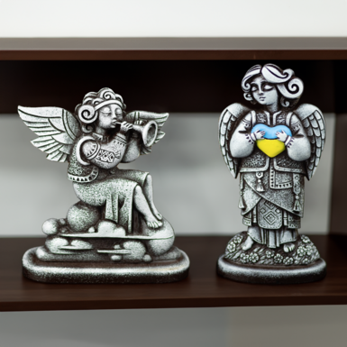 Set of polymer figurines “Angel in Hutsul clothes plays the pipe” and “Angel of Ukraine” by Vyacheslav Didkovsky