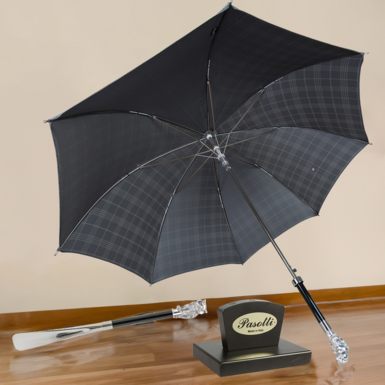 Комплект з ексклюзивної чоловічої парасольки "Silver Owl", ложки для взуття "Owl" та підставки під ложку та парасольку з дерева від Pasotti