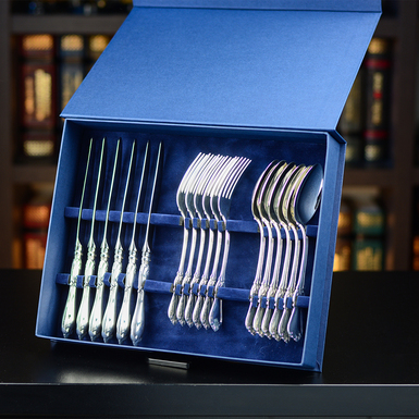 Серебряный набор столовых приборов "Tendril" (6 ложек, 6 вилок, 6 ножей)