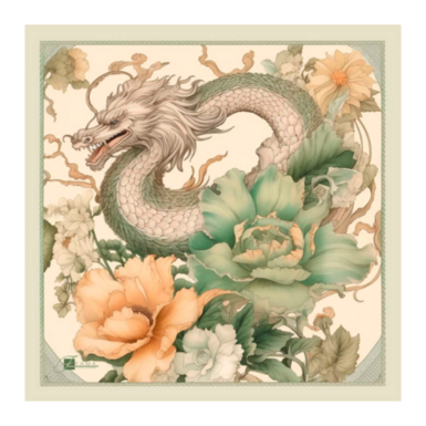 Silk scarf "Green Wooden Dragon" by FAMA (limited collection, 65х65 sm)