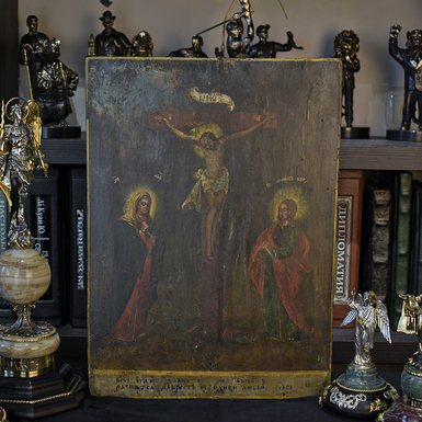 Antique icon of the Crucifixion of Christ from the second half of the 19th century, Khmelnytskyi