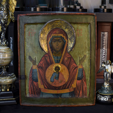 Старинная икона Божьей Матери «Знамение» конца 18 века, Полтавская область