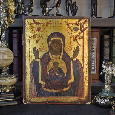Старинная икона Пресвятой Богородицы «Знамение» середины 19 века, Винницкая область (без реставрации)