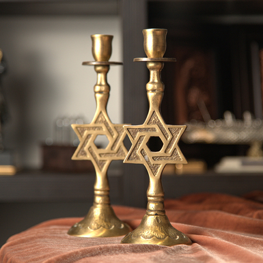 Pair of rare "Star of David" candlesticks, early 20th century