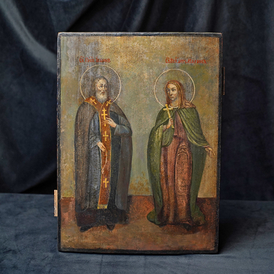 Старинная икона второй половины 19 века Святого Иоанна и Святой Марины, Полтавщина