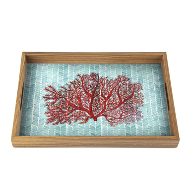 Wooden tray with printed "Marine coral" design by Manopoulos (45х32 cm)