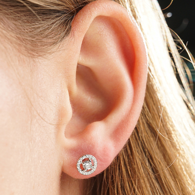 Silver (925) and rhodium earrings with cubic zirconia "Wheel"