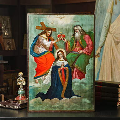 Antique icon of the coronation of the Blessed Virgin Mary from the second half of the 19th century, Poltava