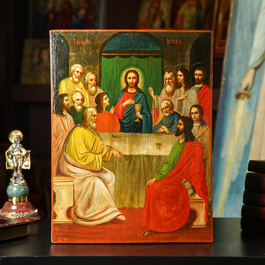 Antique icon of the Last Supper from the last quarter of the 19th century, Central Dnieper region