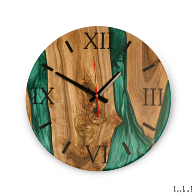 Handmade wooden wall clock "Continuum" (green) by Kochut (350 mm)