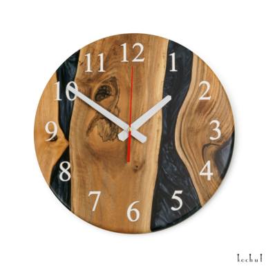 Дерев'яний настінний годинник ручної роботи "Континуум" (чорний) від Kochut (350 мм)