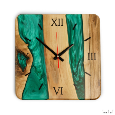 Handmade wooden clock "Quantum" (green) by Kochut (350 mm)
