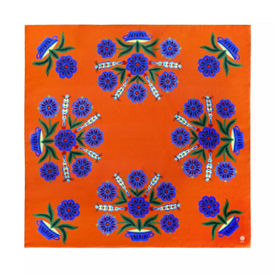 Silk scarf "Flowers on orange" by OLIZ (based on the painting by Ivan Prykhodko)