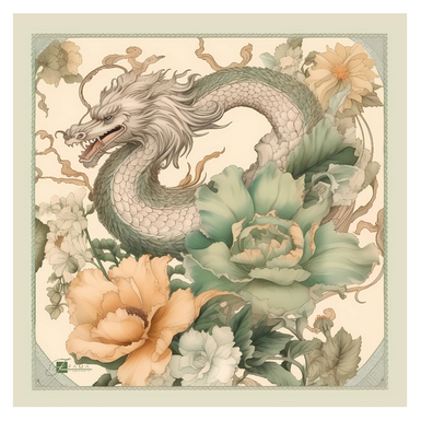 Silk scarf "Green Wooden Dragon" by FAMA (limited collection) 100х100 sm