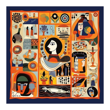 FAMA "Art Collection: Picasso, Frida, Klimt, Dali, Da Vinci, Van Gogh" Silk Scarf (Limited Collection, 65х65 sm)