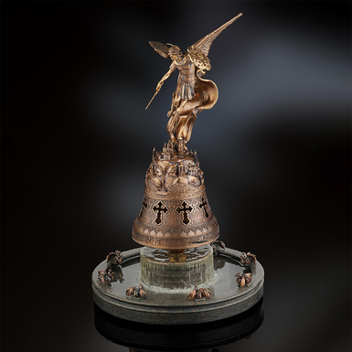 A small copy of the sculptural composition of the fountain "Archangel Michael - Guardian of Kyiv", with a bowl and water (bronze, silver) by Lobortas