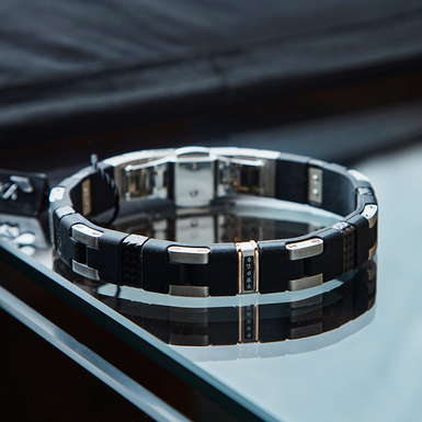 Men's bracelet with a diamonds "Fiber" black diamonds 0.10 ct (5 pc) by Baraka