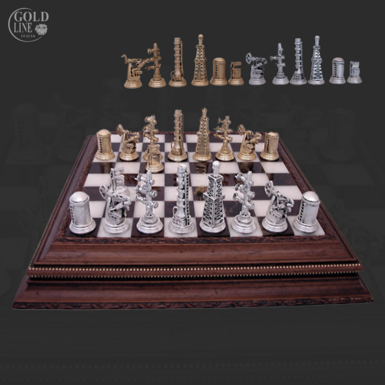 Exclusive chess "Petroleum industry" with gold and silver plated