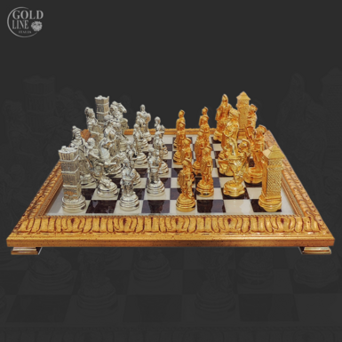 Ексклюзивні шахи з позолотою та сріблом "The battle of the Romans with the barbarians"