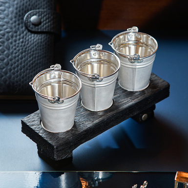 Set of shot glasses "Buckets" (3 pcs., 925 sterling silver) by Lobortas
