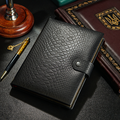 A notebook in a leather cover with gilded ends"Black Crocodile" (А5)