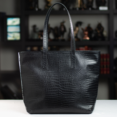 Жіноча шкіряна сумка-шопер "Lady in Black" ручної роботи