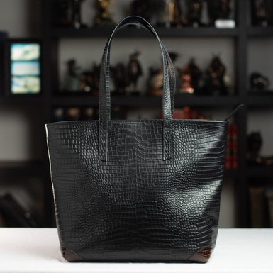 Жіноча шкіряна сумка-шопер "Black Beauty" ручної роботи