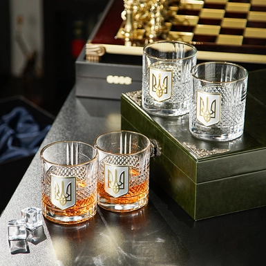 Set for whiskey "Trident" brass pandora with gold and silver (4 glasses) from BIANCANEVE