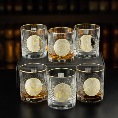 Whiskey set "Hetmans of Ukraine" (Vygovsky, Doroshenko, Mazepa, Skoropadsky, Khmelnitsky, Konashevich-Sagaydachny) with gilding and silvering (6 glasses) from BIANCANEVE