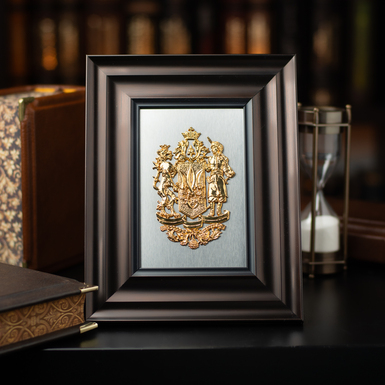 "Ukraine coat of arms" made of stainless steel with gilding by Yevgeny Epur